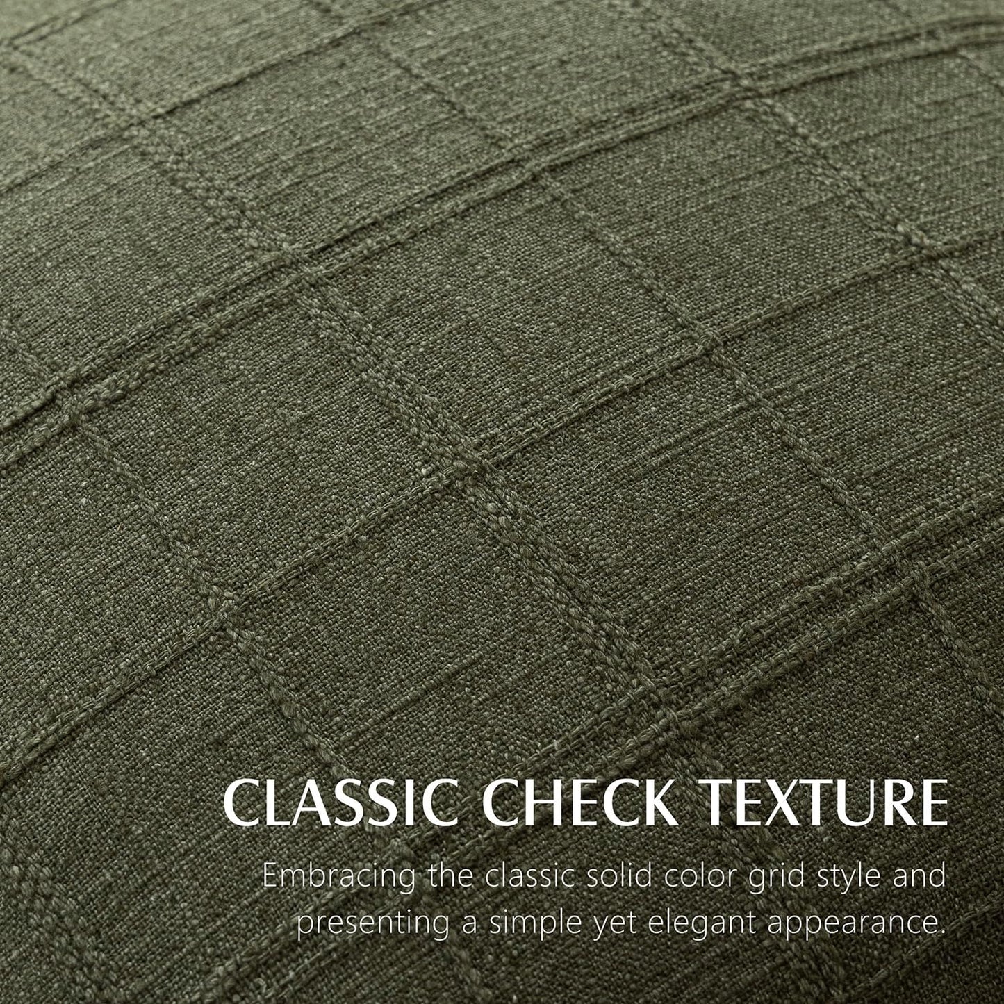 Foindtower Set of 2 Decorative Linen Check Throw Pillow Covers Neutral Farmhouse Vintage Cushion Covers Modern Boho Home Decor for Sofa Chair Couch Bedroom Living Room,18×18 Inch,Olive Green