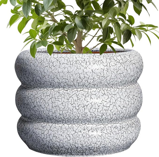SQOWL Ceramic Planter - 10 Inch Ceramic Plant Pot Indoor, Round Planter with Drainage Hole, Modern Flower Pots Outdoor, Home Living Room Garden Decor, Gardening Gifts, Black and White