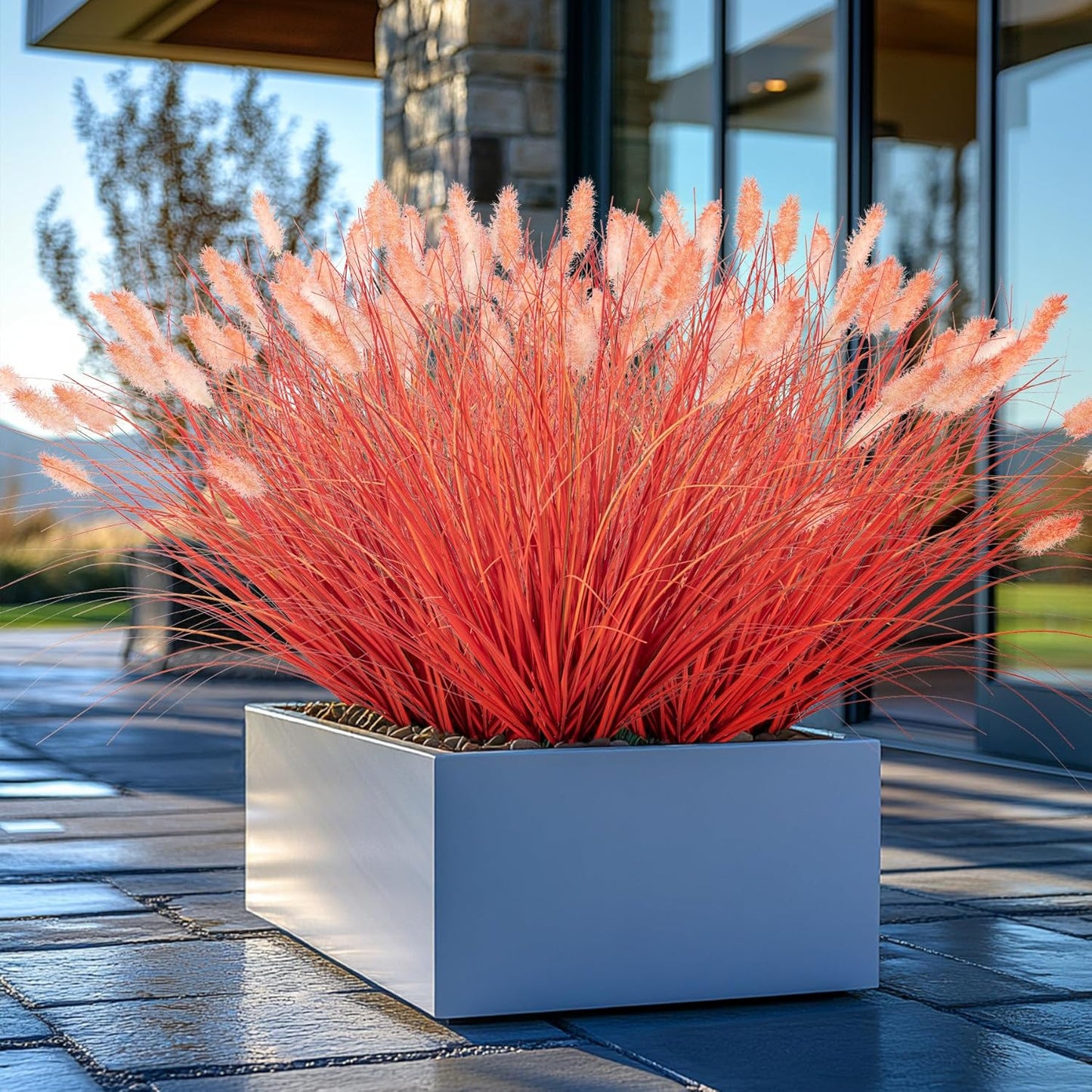 Fake Grass Fall Flowers Artificial Shrubs Artificial Grass Wheatgrass Cattails Fake Grass Decorations Artificial Plants Ornamental Grass Outdoor Grass Green Leafy Decorations (12PCS)Orange