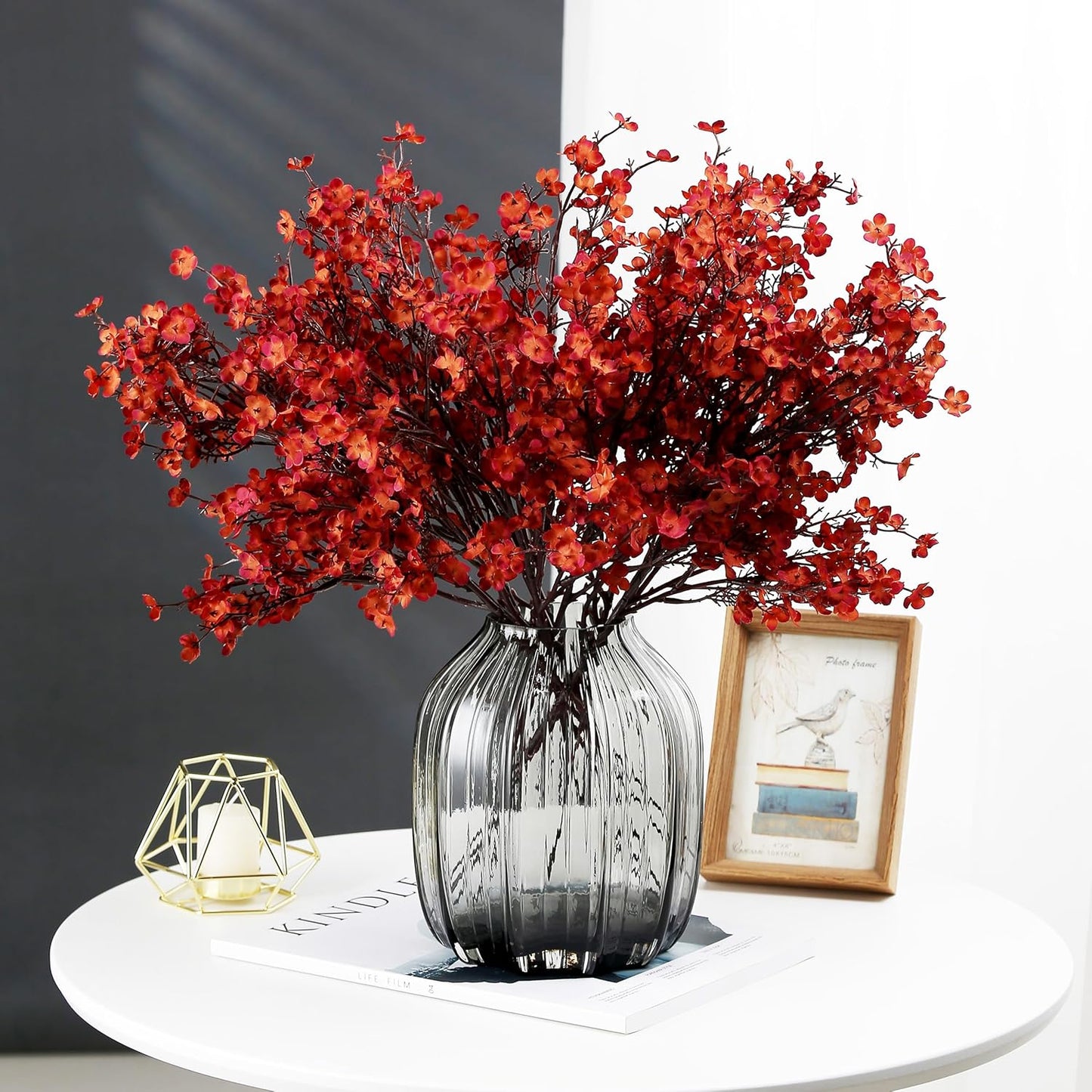 JAKY-Global Babys Breath Silk Artificial Flowers Bulk 12pcs for Fall Decor Fake Flower Bouquet Bulk for Home Kitchen Indoor Bouquet Floral Arrangement Table Centerpieces Party Decor(Burnt Red Brown)