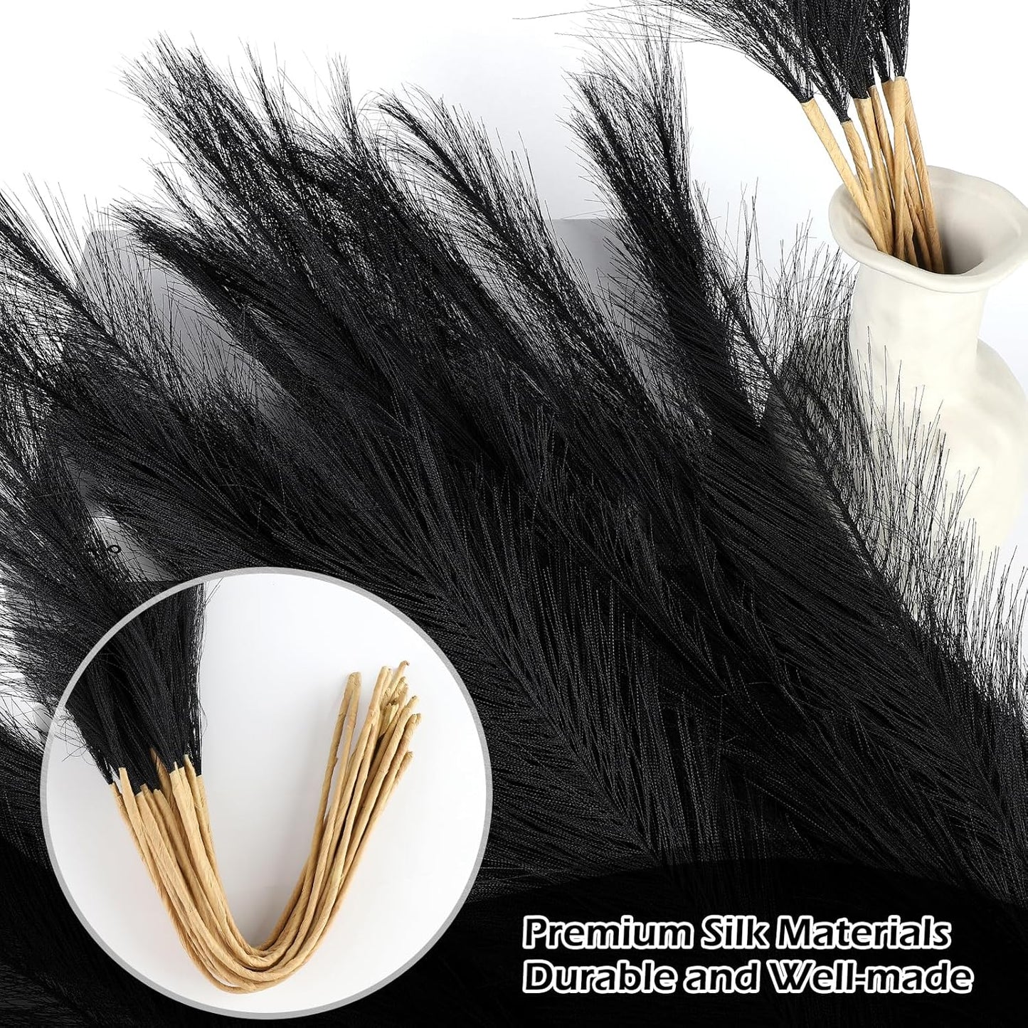 Black Pampas Grass Decor 30 Pcs 21.7 Inch Faux Pampas Grass Bulk Artificial Dried Flowers Small Vase Filler Pompas Grass.