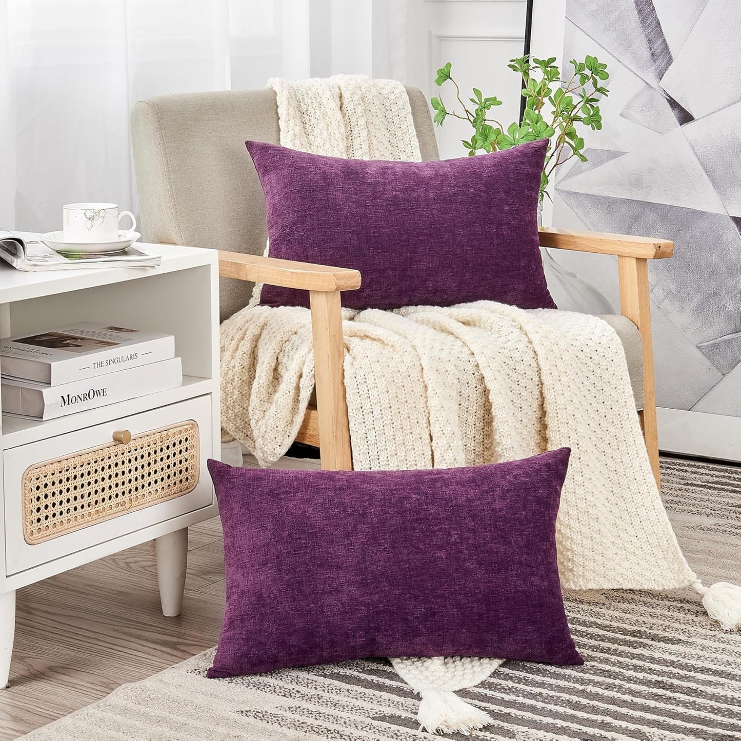 GAWAMAY Lumbar Pillow Decorative Rectangle Throw Pillow Covers 12"x20" Inch Set of 2, Super Soft Chenille Fall Pillowcase for Living Room Bedroom Sofa Couch Cushion Cover Purple 30x50cm (ONLY Covers)