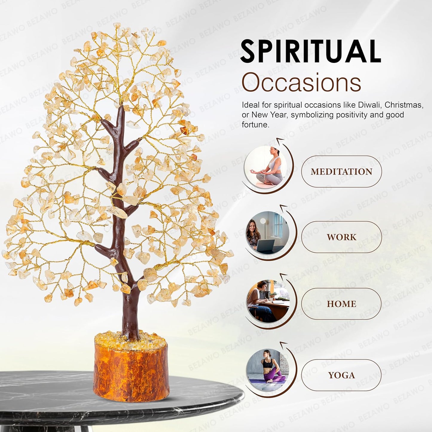 Crocon Citrine Gemstone Tree Feng Shui Figurine Money Bonsai Chakra Balancing Good Luck Prosperity Reiki Healing Crystals Decoration Ornament Sculpture Table Decor Gift Size 10-12"""