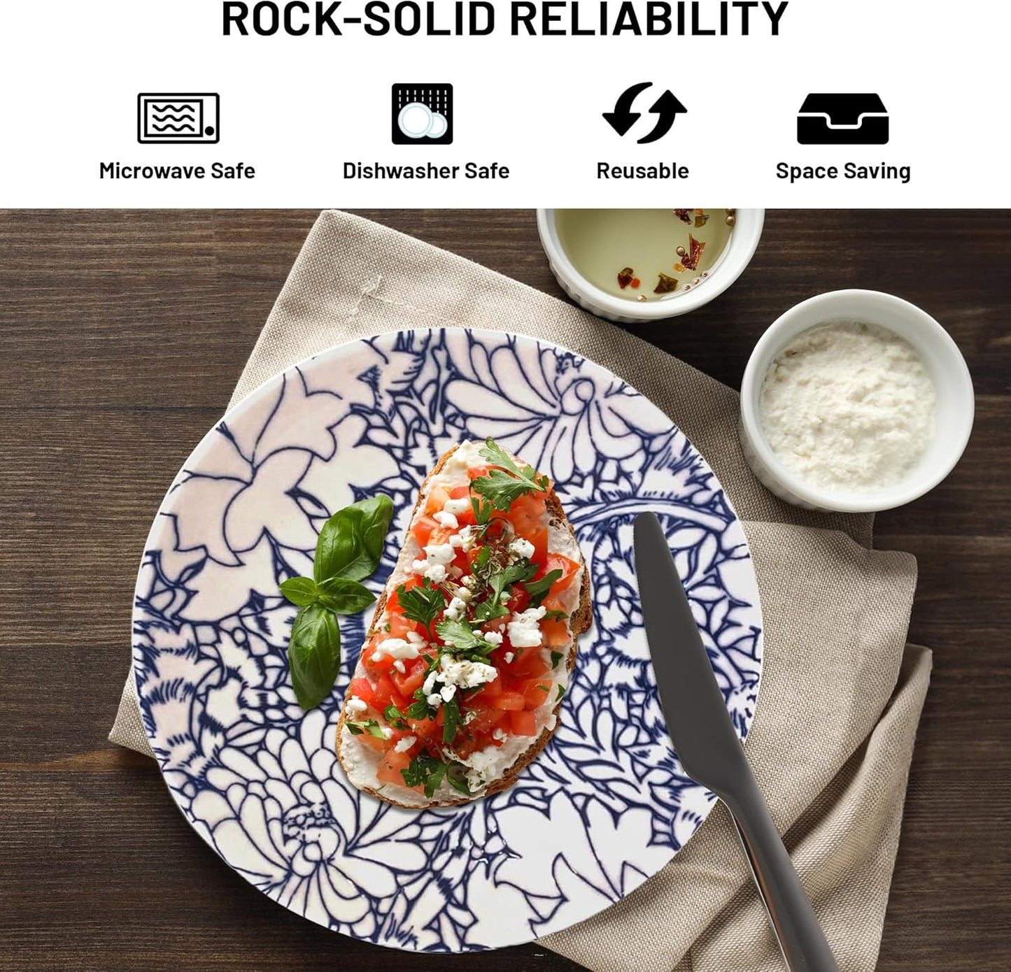 Gusto Buono Porcelain Dinner Plates - Set of 6-10.24" | Pearl Effect with Blue Floral Design | Dishwasher & Microwave Safe | Ideal for Indoor & Outdoor Dining |Ideal for Home Use, Parties & Gifts