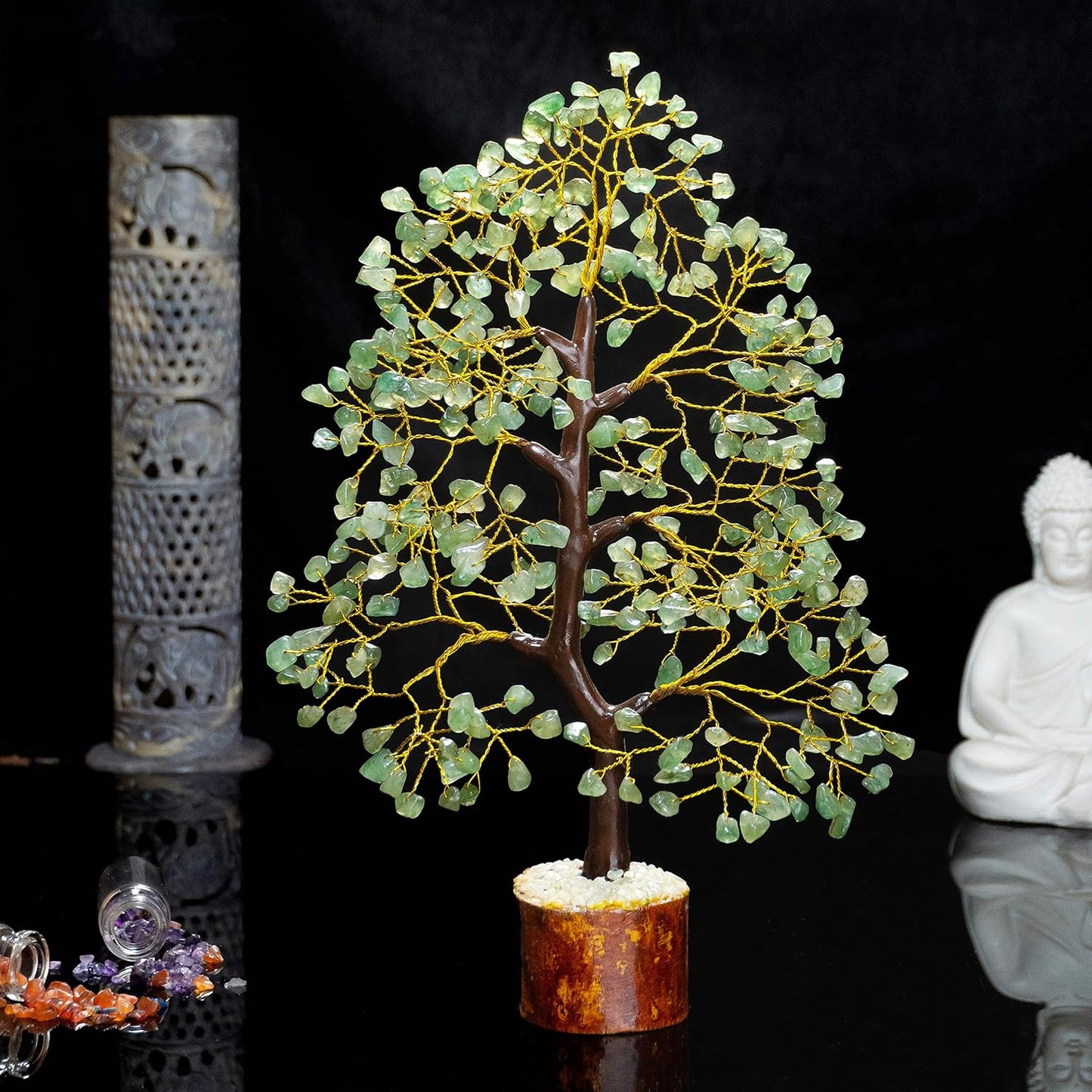 Green Jade Chakra Tree of Life Crystal Tree for Positive Energy, Feng Shui Home Decor - Handmade Gemstone Tree, Money Tree Bonsai - Green Healing Crystals, Wealth & Good Luck Stones Spiritual Gift
