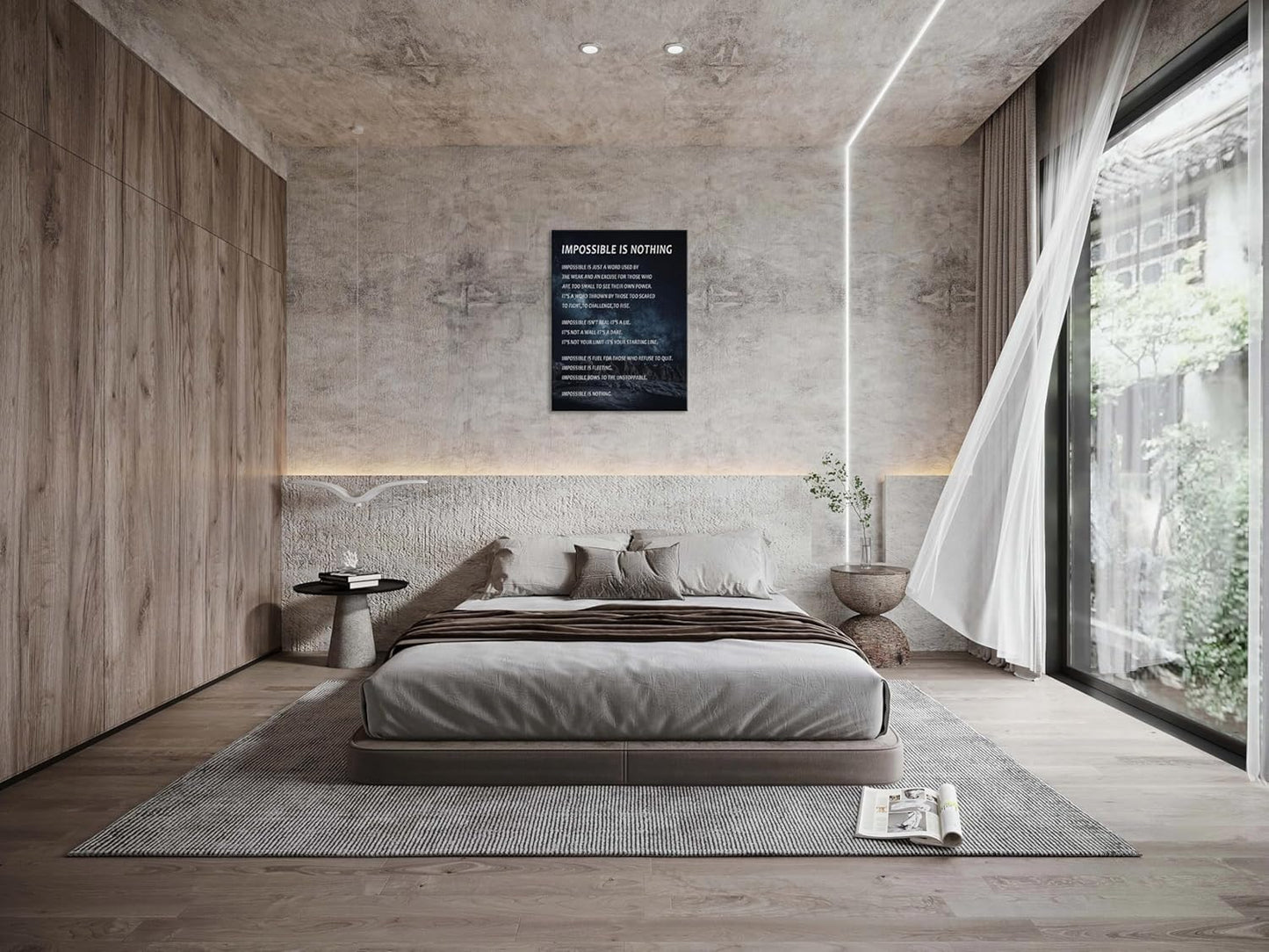 Inspirational Wall Art Office Wall Decor Impossible is Nothing Poster Motivational Quotes Painting Canvas Print Artwork Pictures Framed Home Living Room Decoration Ready to Hang[30''W X 40''H]