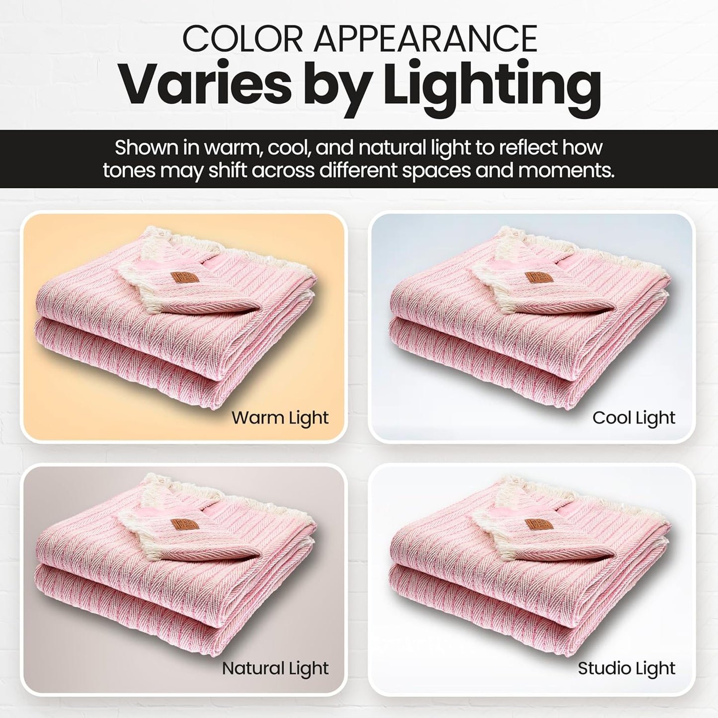 Gold Case Throw Blanket for Couch - 100% Recycled Turkish Cotton Blankets & Throws - Vintage Soft Throw Blankets for Living Room - Boho Decorative Woven Couch Blanket - 50x60 - Pink (Set of 2)