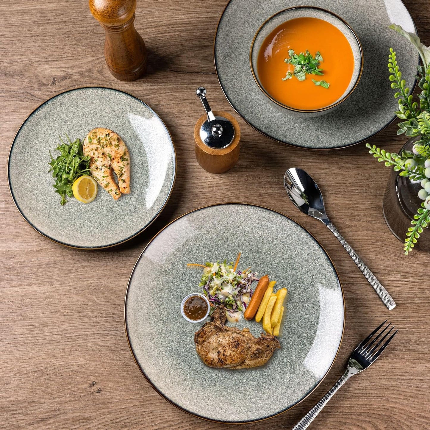 GBHOME Ceramic Dinnerware Sets for 8, 24 Pieces Stoneware Plates and Bowls Sets, Reactive Glaze Dishes -Scratch Resistant, Dishwasher&Microwave Safe