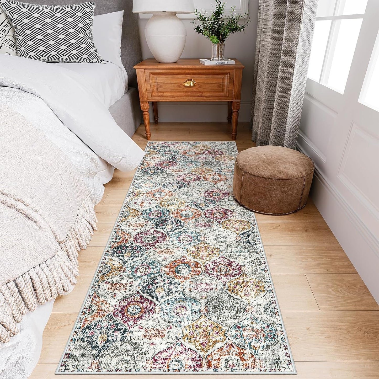 Lahome Moroccan Trellis Hallway Runner Rug, 2x6 Kitchen Runner Rugs Non Skid Washable, Vintage Laundry Room Rug Ultra-Thin Long Carpet for Bathroom Bedroom Entryway, Aqua/Multi