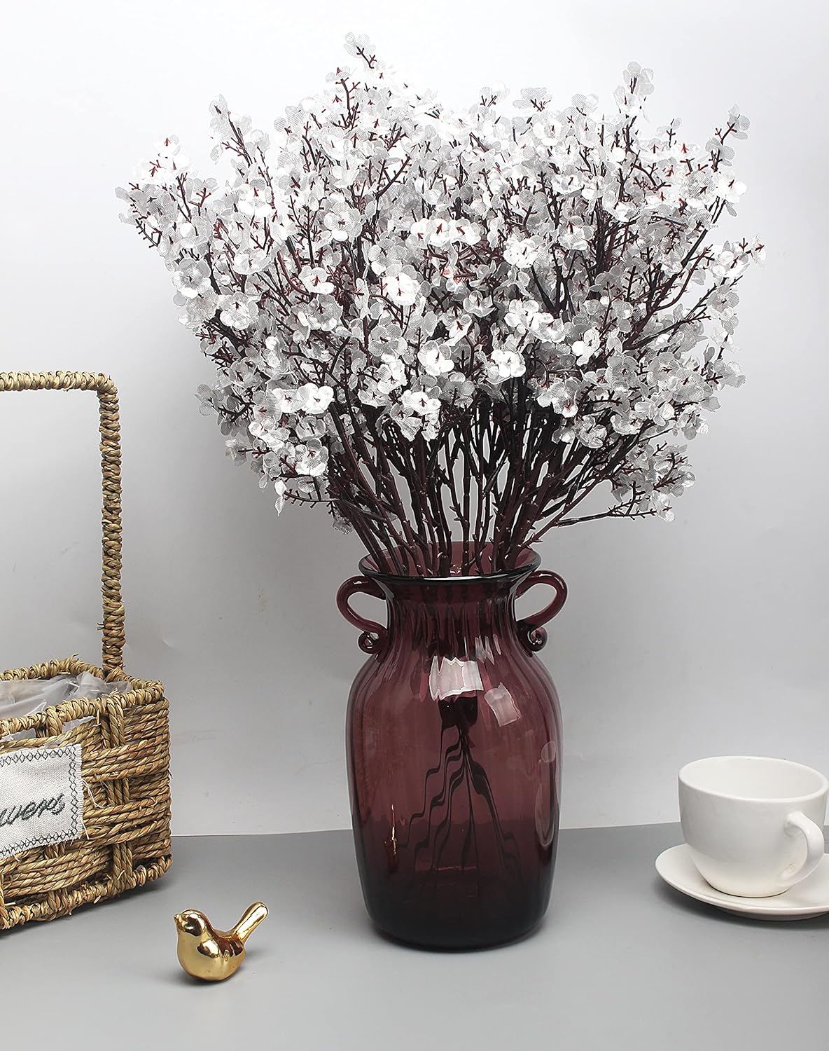 JAKY-Global Babys Breath Silk Artificial Flowers Bulk 9pcs for Fall Decor Fake Flower Bouquet Bulk for Home Kitchen Indoor Bouquet Floral Arrangement Table Centerpieces Party Decor(Silver)