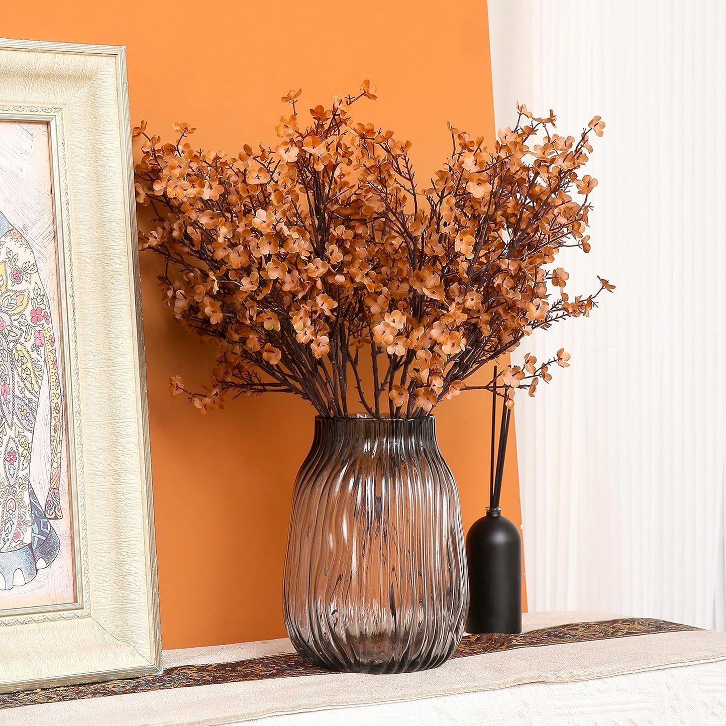 JAKY-Global Babys Breath Silk Artificial Flowers 6 Bundle Fake Plants Fall Decorations for Farmhouse,Home Decor Wedding Party Decoration Bouquets DIY Garden (Dark Brown Pink 6pcs)