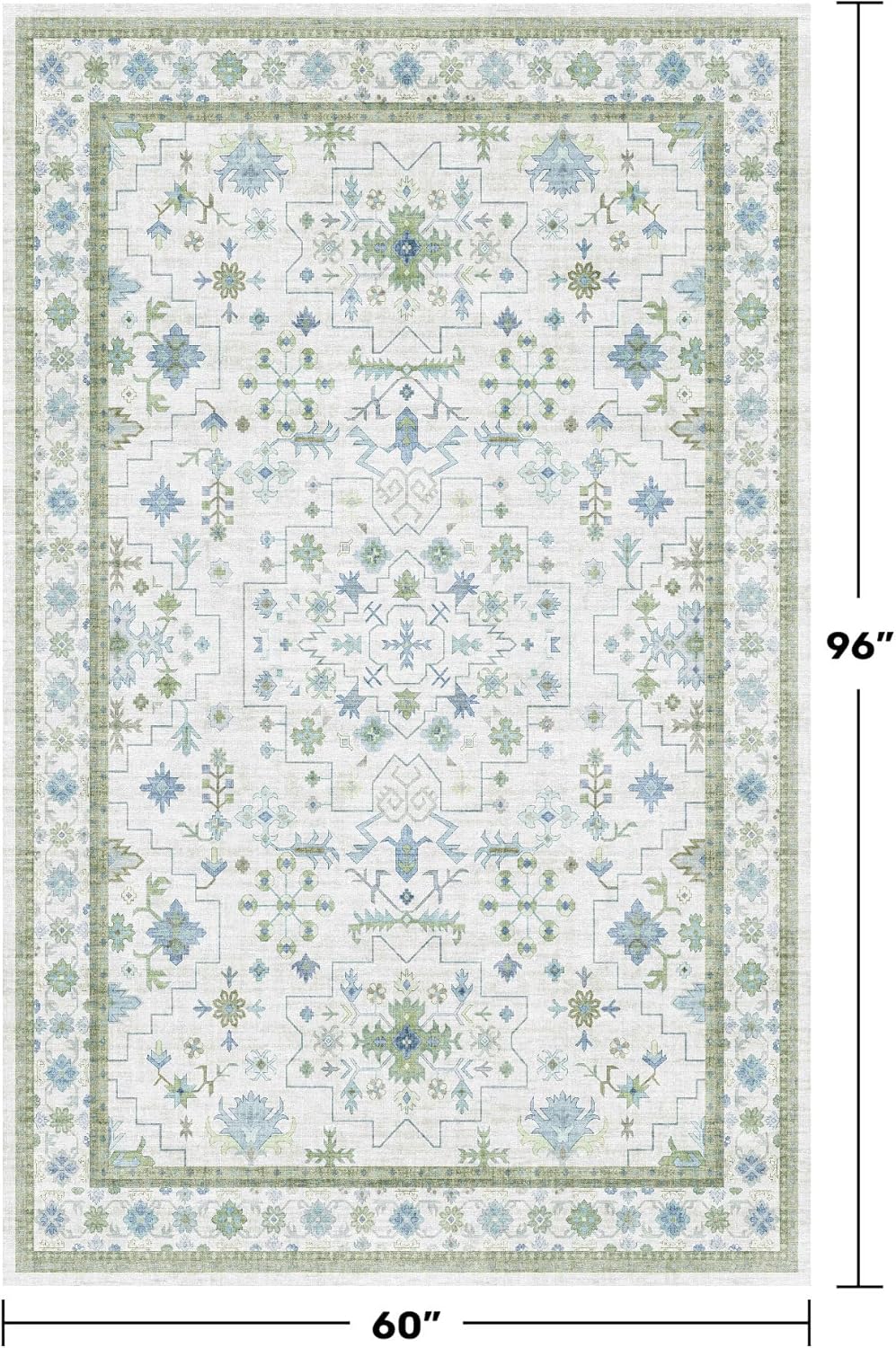 Green and Blue Kids Rugs for Bedroom 5x8 - Oushak Boho Cute Area Rug, Washable Low Pile Non-Slip Soft Foldable Indoor Carpet for Nursery, Playroom