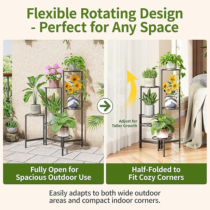 6 Tier Metal Plant Stands Outdoor Indoor, Heavy Duty Flower Pot Holder Potted Display Rack Shelf, Tall Corner Plant Shelf for Patio Garden Balcony Living Room Bedroom -BlackDiamond