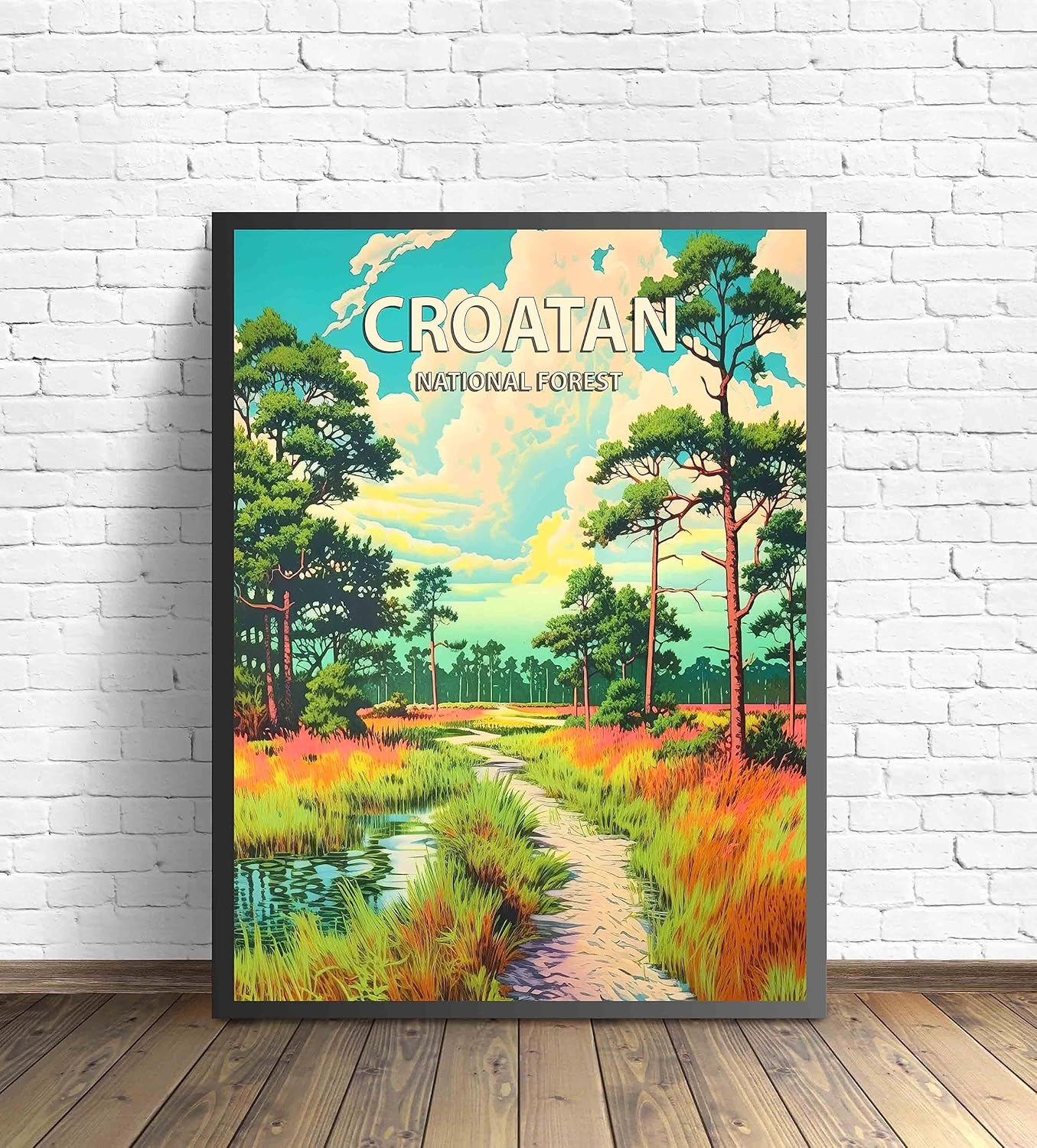 Croatan National Forest Poster Art Print Retro Mountain Wall Art Poster Vintage Decor Nature Recreation Wilderness Wildlife Decoration, Outdoor Adventure Scenic Beauty Artwork. (Croatan National