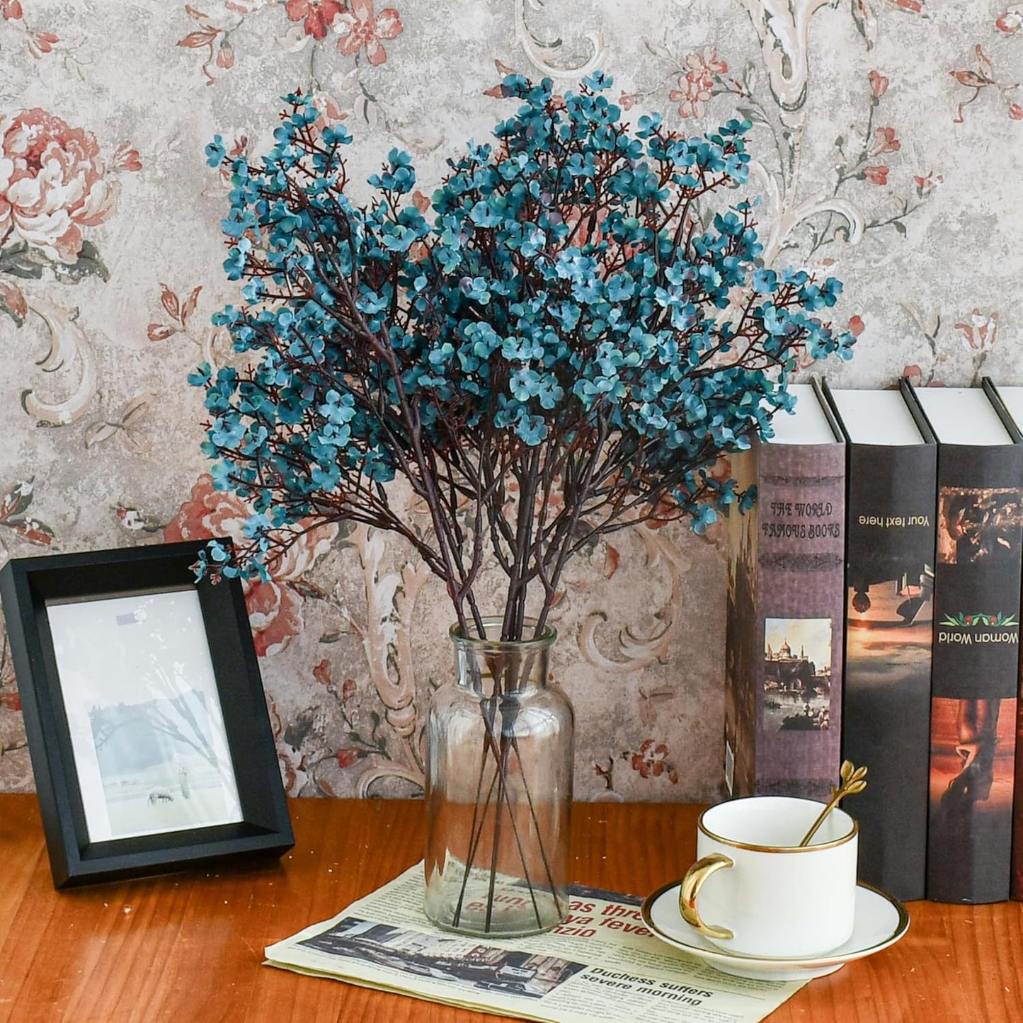 Mandy's Teal Artificial Baby’s Breath Flowers 15 Bundles Silk Gypsophila with Bendable Stems for Fall Centerpiece Wedding Decor and Table Arrangements