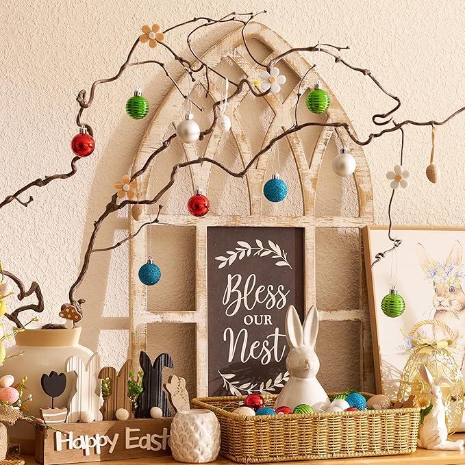 Valery Madelyn 1.57 Inches Small Christmas Tree Decorations Ornament Set for Fall Halloween, 24ct Red Green and Blue Shatterproof Hanging Ball Ornaments Holiday Party Decor