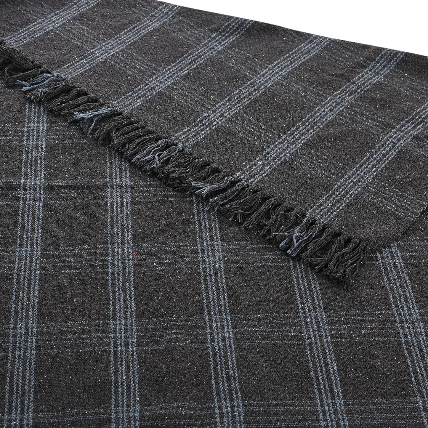 Creative Co-Op Recycled Cotton Blend Throw Blanket with Fringe, Grey Plaid
