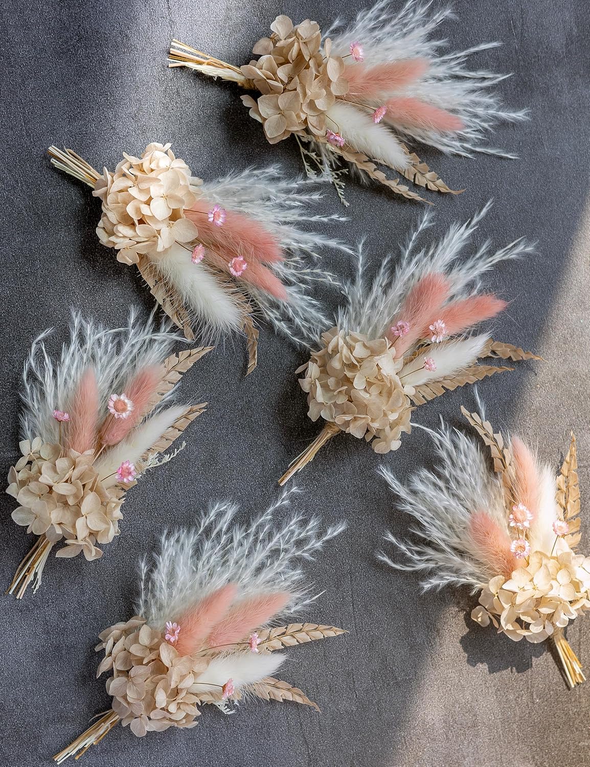 Miniature Dried Flower Bouquet (Pack of 6), Small Dried Pampas Grass, Small Dried Flowers for Crafts, Birthday Cake Bridesmaid Gift Box, Card Envelope Decoration. (Dusty Pink)