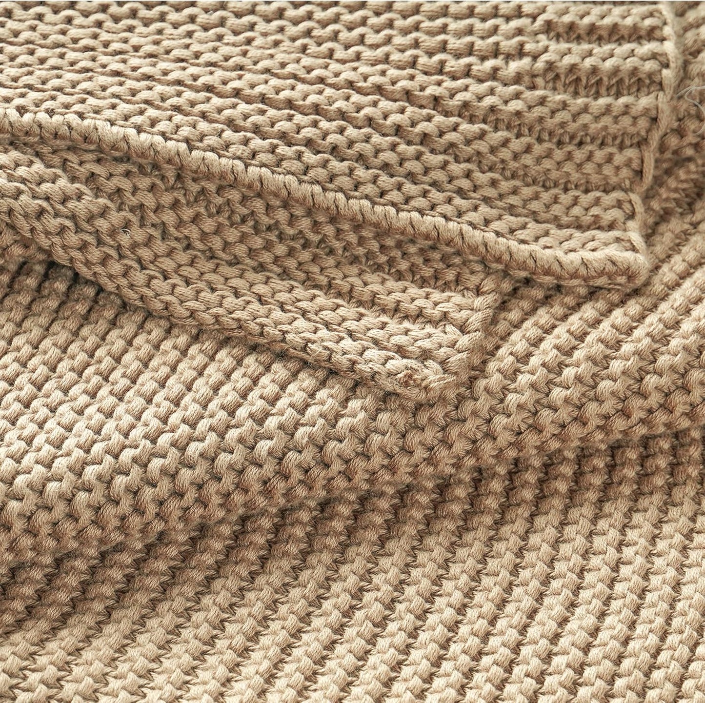 MakeMake Organics Organic Cotton Throw Blanket GOTS Certified Organic Knit Blanket Couch Bed Neutral Fall Colors Soft Cotton Throw Blanket Large (50x60, Sand)