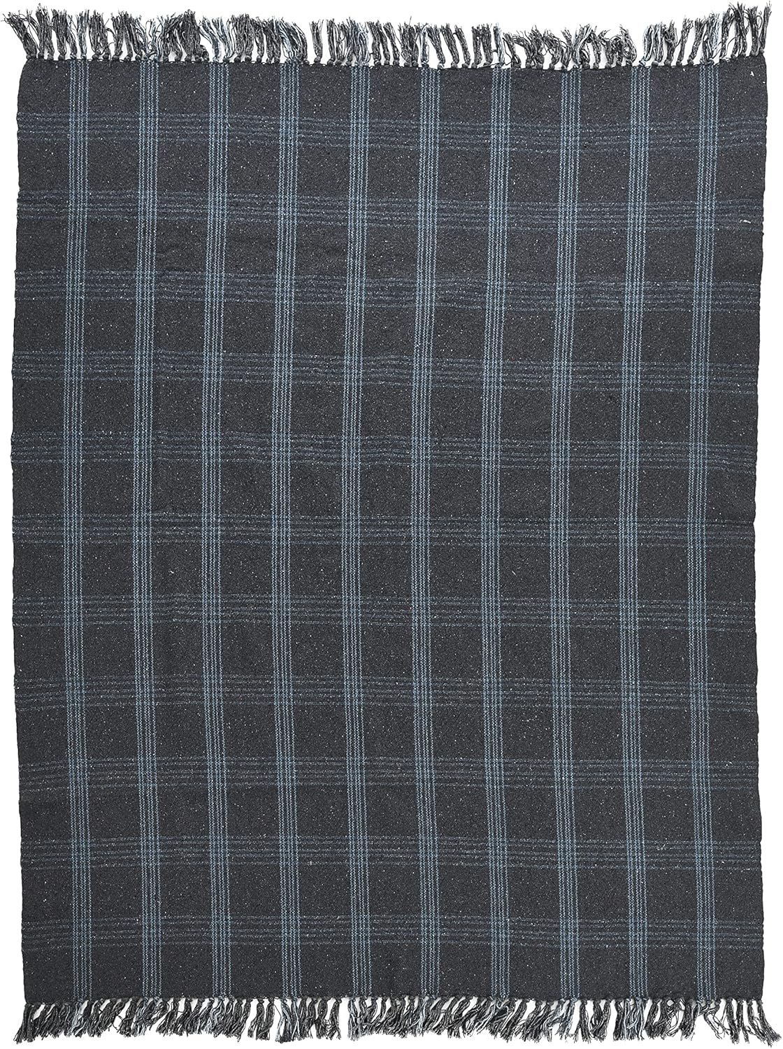 Creative Co-Op Recycled Cotton Blend Throw Blanket with Fringe, Grey Plaid
