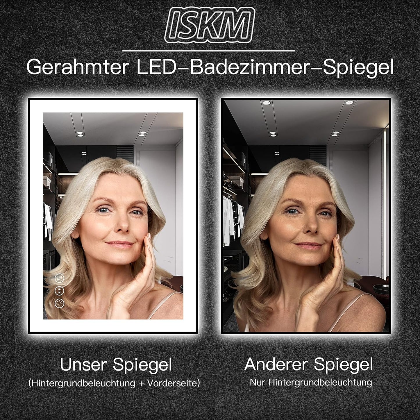 ISKM Framed LED Mirror for Bathroom 20"x28", Dimmable LED Bathroom Mirror with Lights, Anti-Fog, Front and Backlit Lighted Mirror 3-Colors, Shatterproof, Memory Function