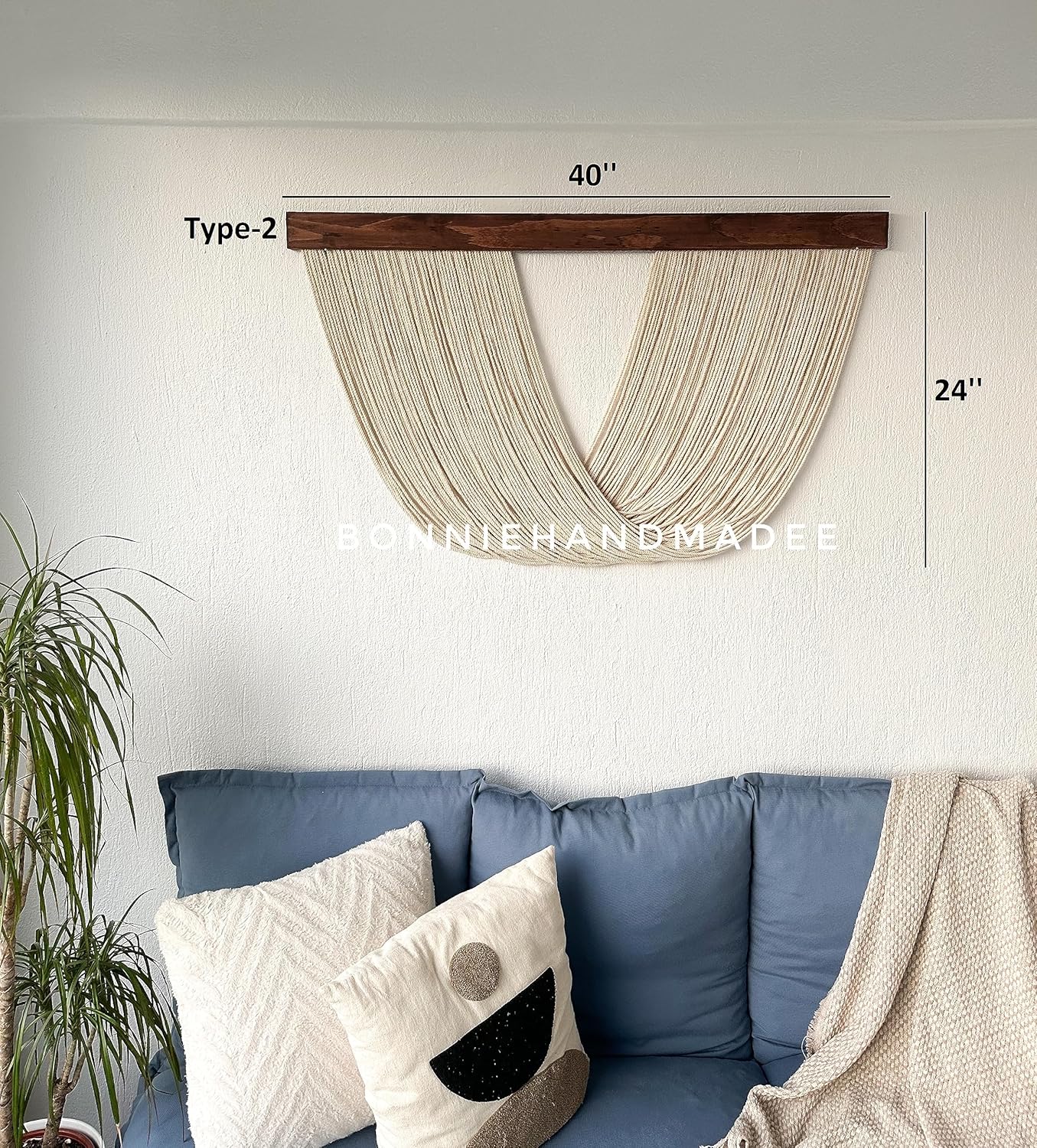 Large Macrame Wall Hanging Boho Wall Decor for Living Room Woven Wall Decor Yarn Tapestry Wall Hanging Aesthetic Macrame Headboard (Large 40''x24'', Type-2)