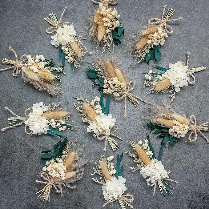 xin's convey Mini Dried Flower Bouquet Set (12 pcs), Wall Bouquet, Party Plate Decoration, Bridesmaid Flower Girl Proposal Gift Box, Groomsmen Corsage, Shooting Props. (White)