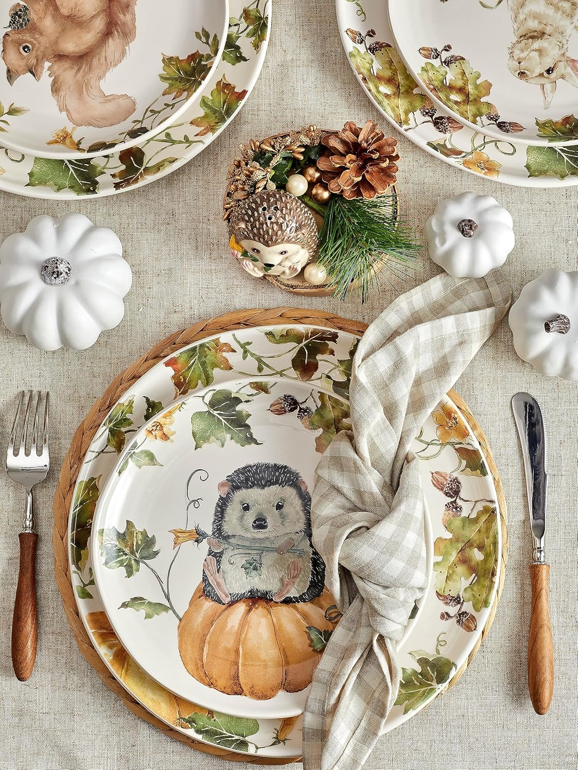 Bico Woodland Critters Ceramic Salad Plates, 8.75 inch, Set of 4, for Salad, Appetizer, Microwave & Dishwasher Safe