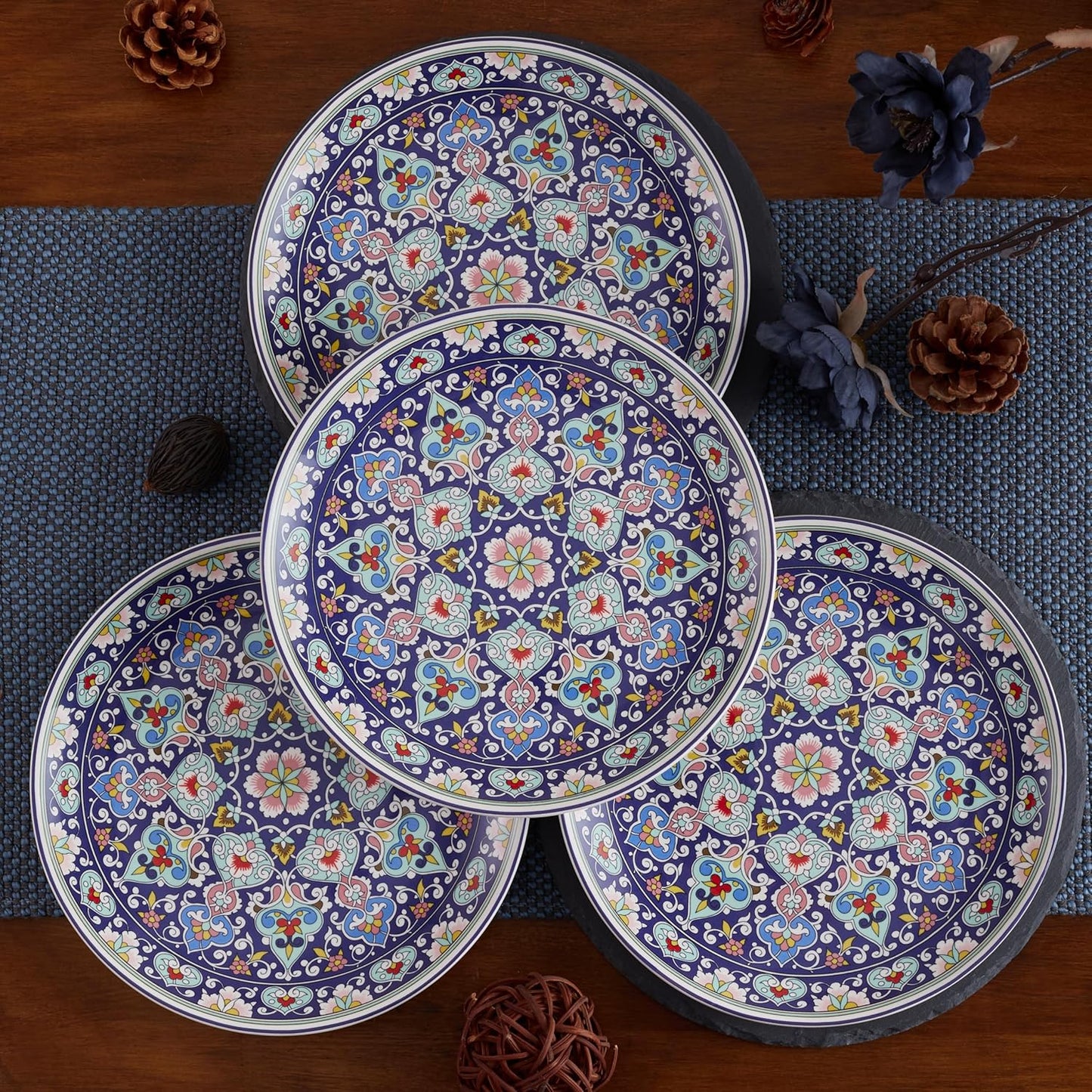 Bico Mandala Kaleidoscope Salad Plates Set of 4, 8.75 Inch Ceramic Dessert Plates for Salad, Appetizer, Side Dishes, Microwave and Dishwasher Safe, Gift for Housewarming and Thanksgiving