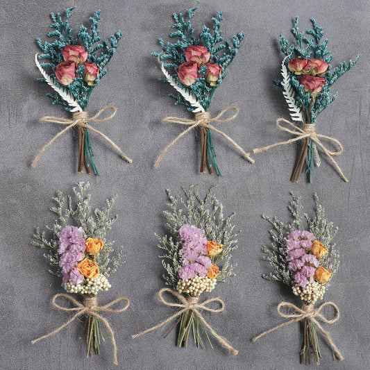 Mini Dried Flower Bouquet (Pack of 6), Bridesmaids Flower Girl Gift Box, Groom and Best Man Corsages, Dried Cake Flowers, Bohemian Wedding Decorations, Craft Gifts(Rose)