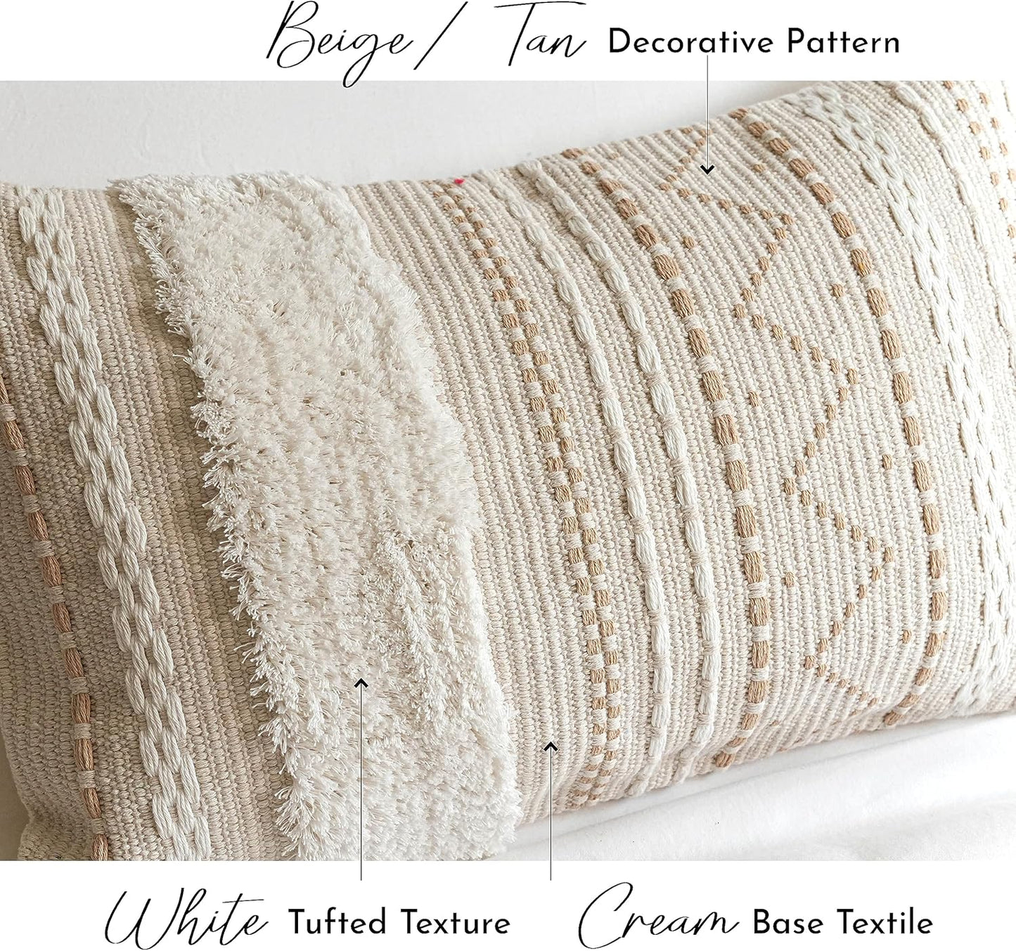 BlissBlush Large Body Pillow Cover for Bed 20x54 Boho Accent Oversized Long Pillowcase for Bedroom Neutral White Decorative Cushion Farmhouse Home Décor (Cover ONLY, Pack of 1)