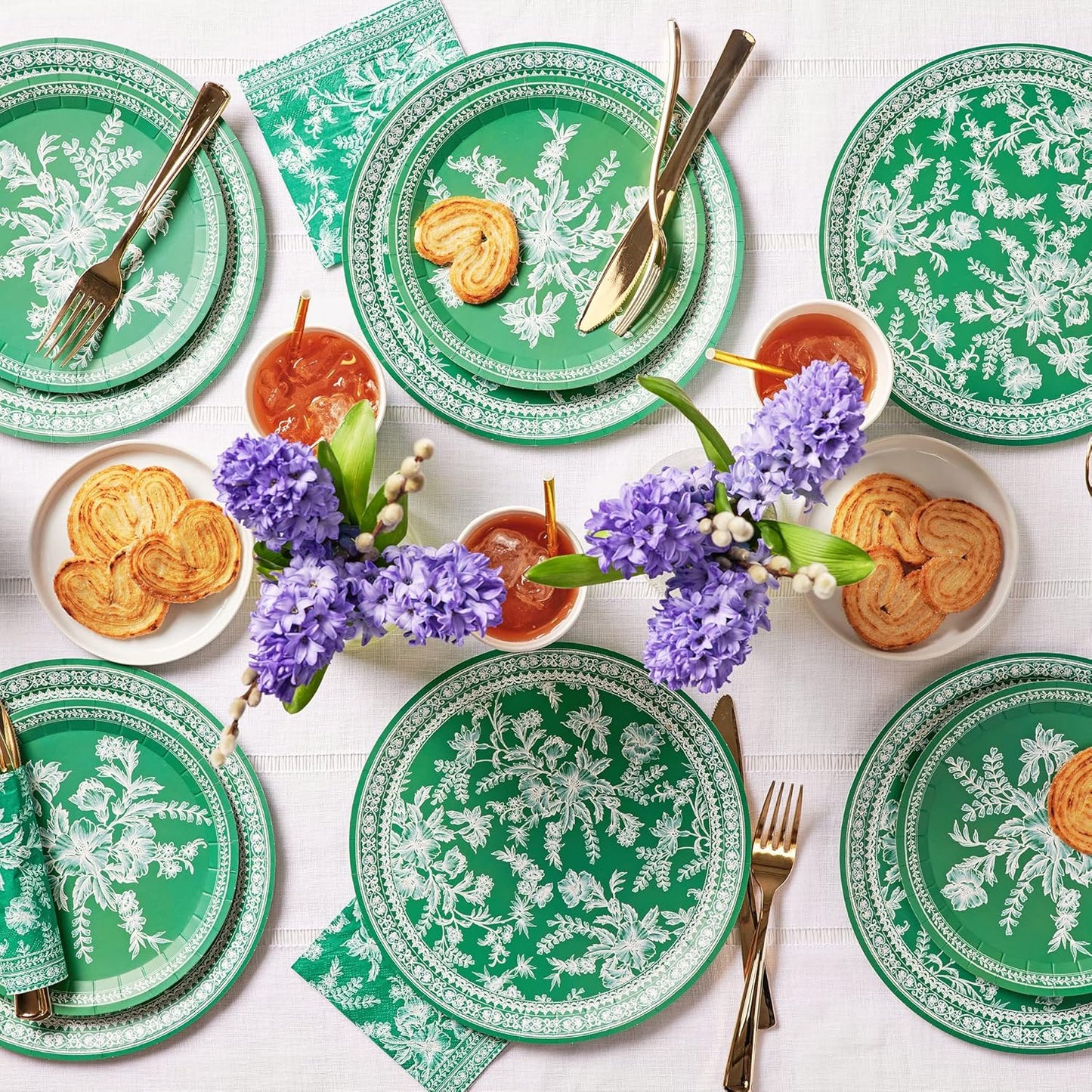 Coterie Emerald Green Floral Paper Plates (Set of 10 Large Plates) - Party Plates For Bridal and Baby Shower, Garden Party, Birthday Party - Green Toile Floral Paper Plates | 9.25” Fancy Paper Plates