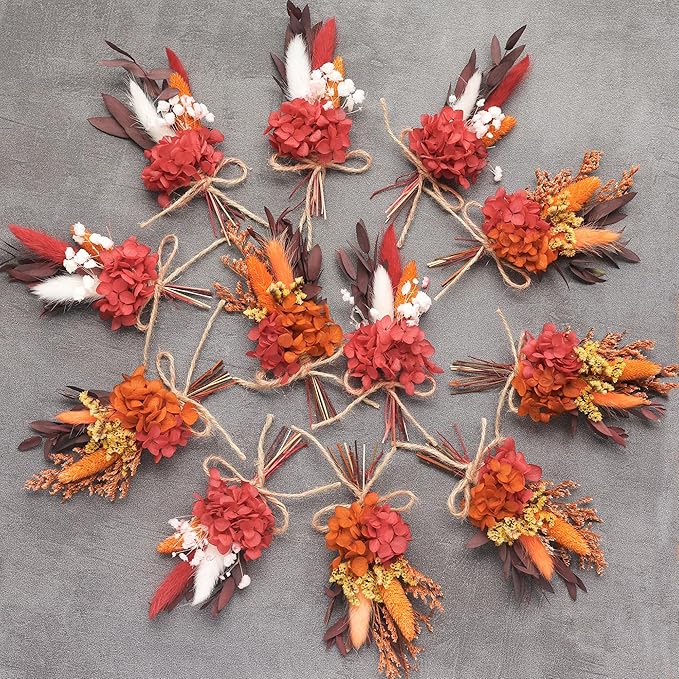 xin's convey Mini Dried Flower Bouquet Set (12 pcs), Birthday Party Decorations, Party Plate Decorations, Gift Bag Dried Flowers, Wax Sealed Dried Flowers. (Burgundy)