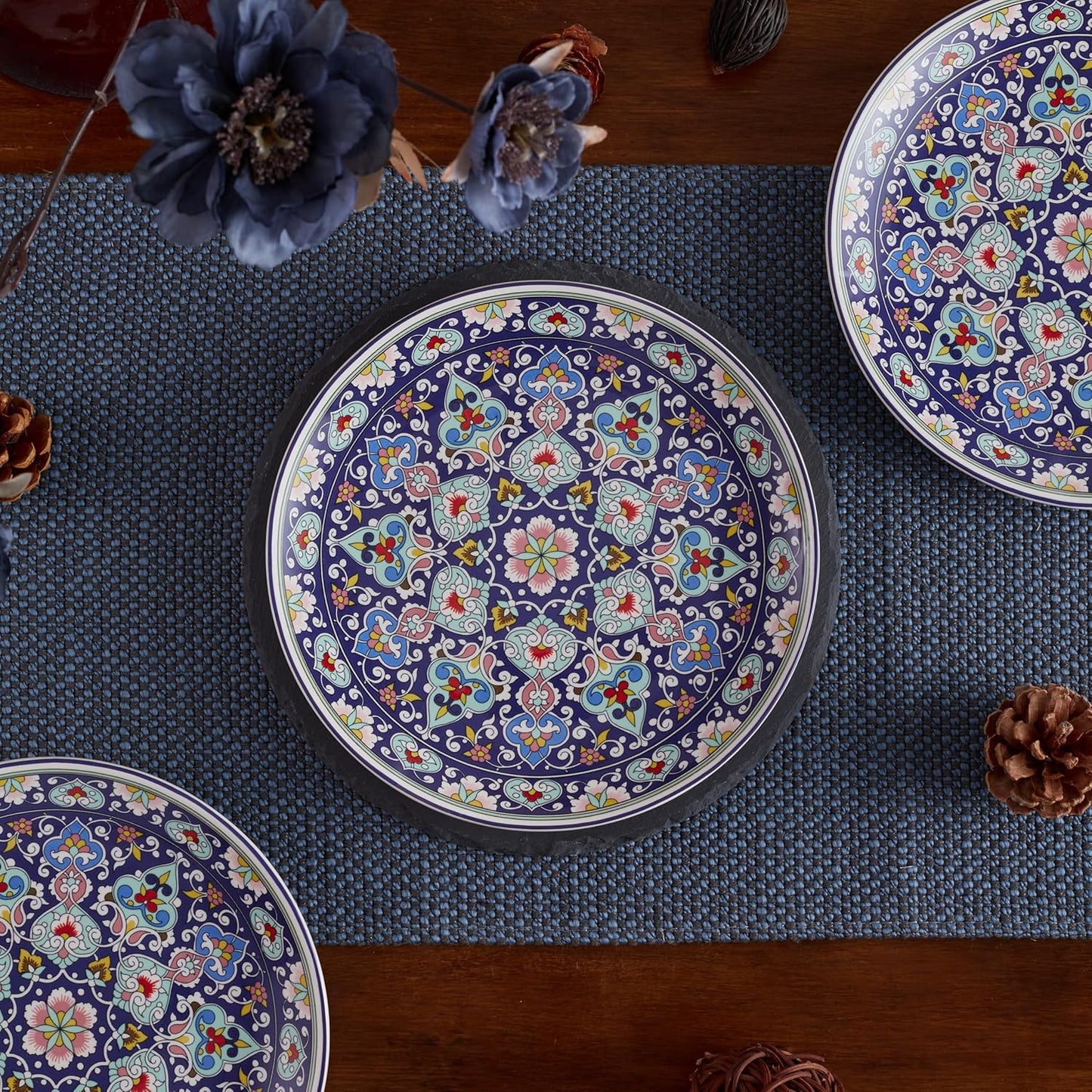 Bico Mandala Kaleidoscope Salad Plates Set of 4, 8.75 Inch Ceramic Dessert Plates for Salad, Appetizer, Side Dishes, Microwave and Dishwasher Safe, Gift for Housewarming and Thanksgiving