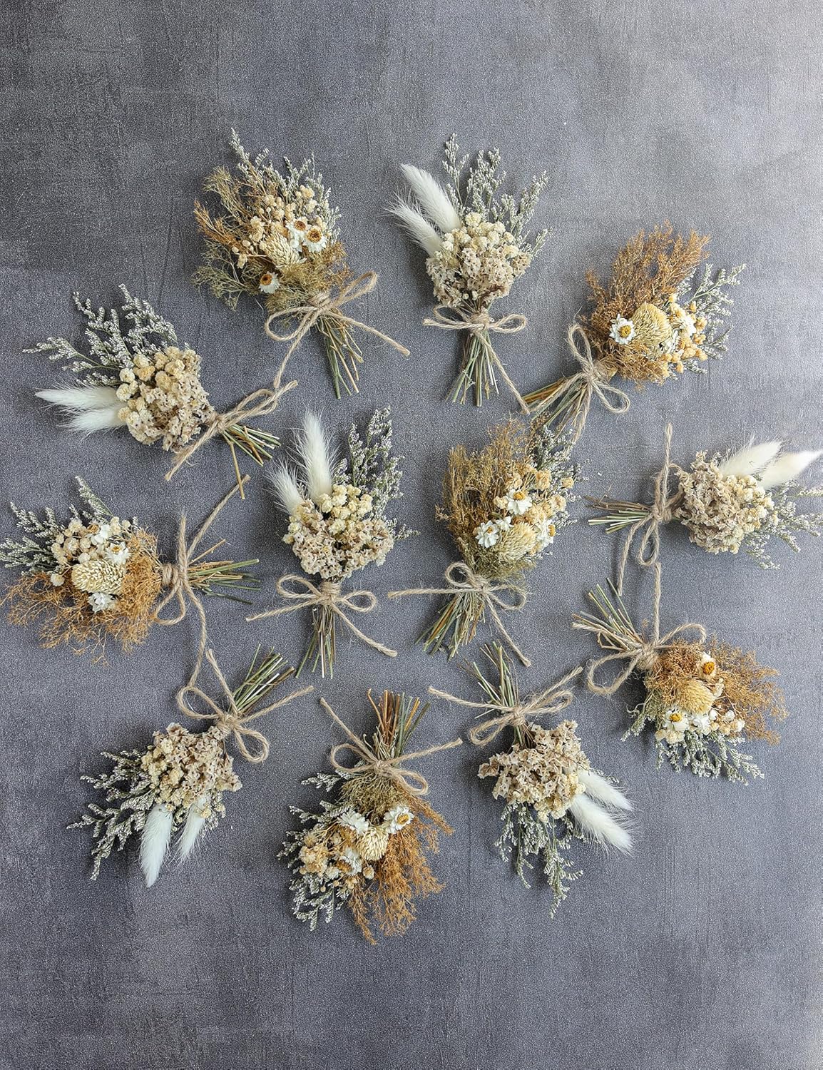 Miniature dried flower bouquet set (12 pcs), small bouquets, gift bags of dried flowers, bridesmaids flower girl proposal gift boxes, groomsmen boutonnieres, shooting props (Brown)