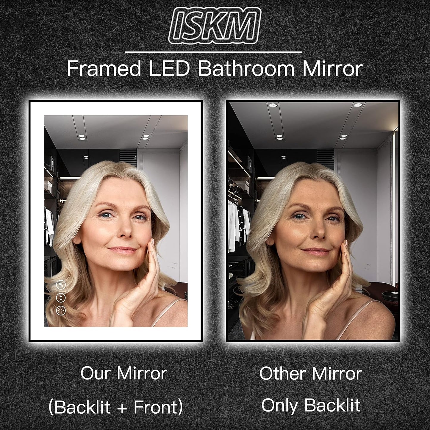 ISKM Framed LED Mirror for Bathroom 84"x40", Dimmable LED Bathroom Mirror with Lights, Anti-Fog, Front and Backlit Lighted Mirror 3-Colors, Shatterproof, Memory Function