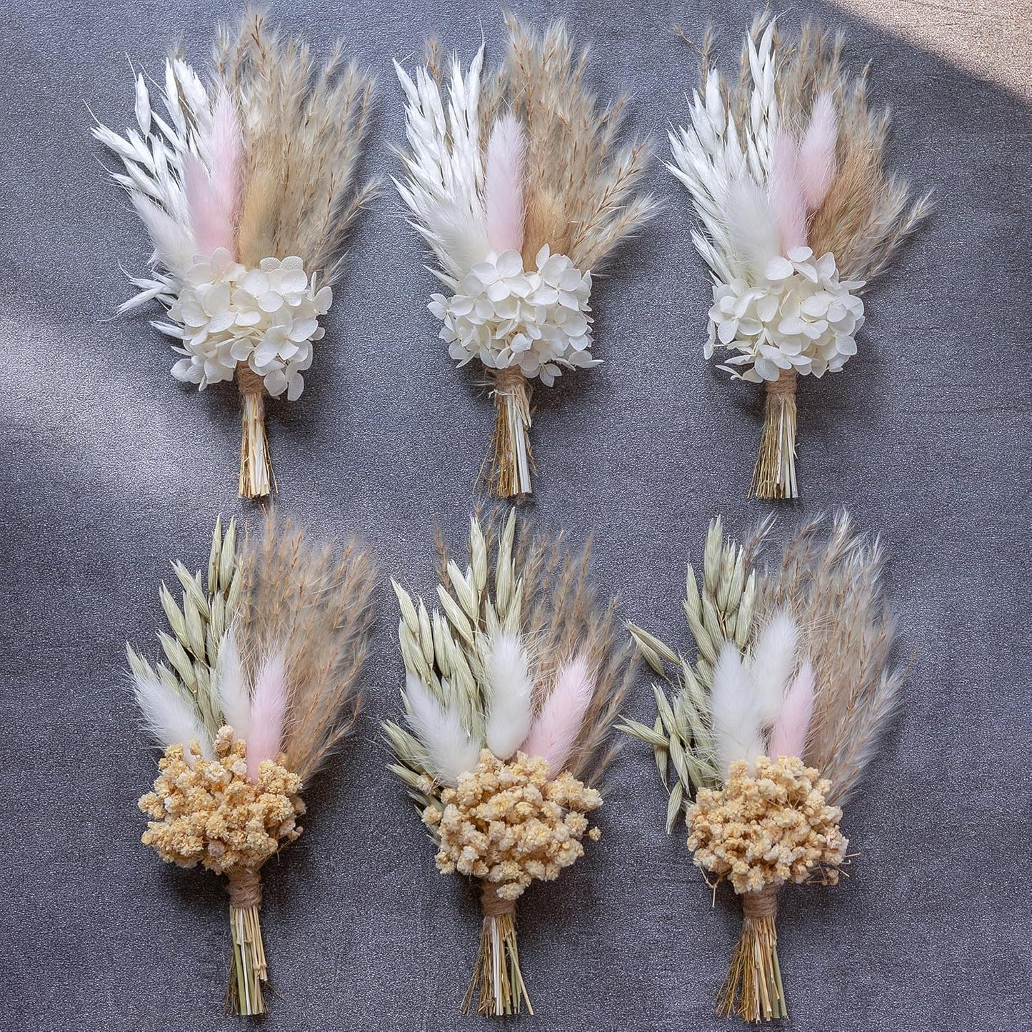 Mini Dried Flower Bouquet (Pack of 6), Dried Pampas Grass, Groom and Best Man Boutonnieres, Dried Cake Flowers, Gift Box Filler, Boho Party Favours..(Blush)