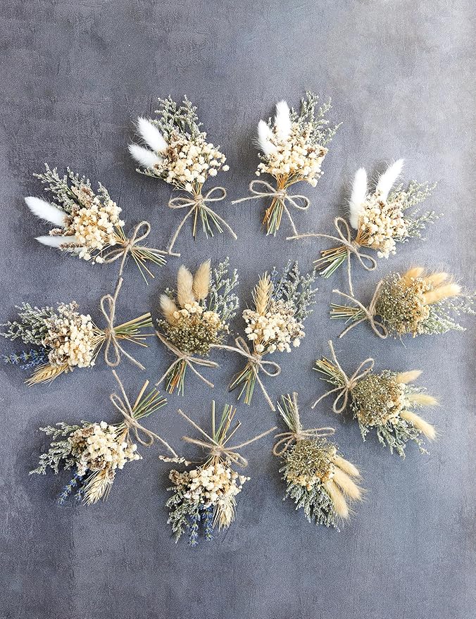 xin's convey Mini Flower Bouquet Set (12pcs), Cake Bouquet, Dried Flower Decoration, Shooting Prop, Envelope Decoration Dried Flower(Primary Colour)