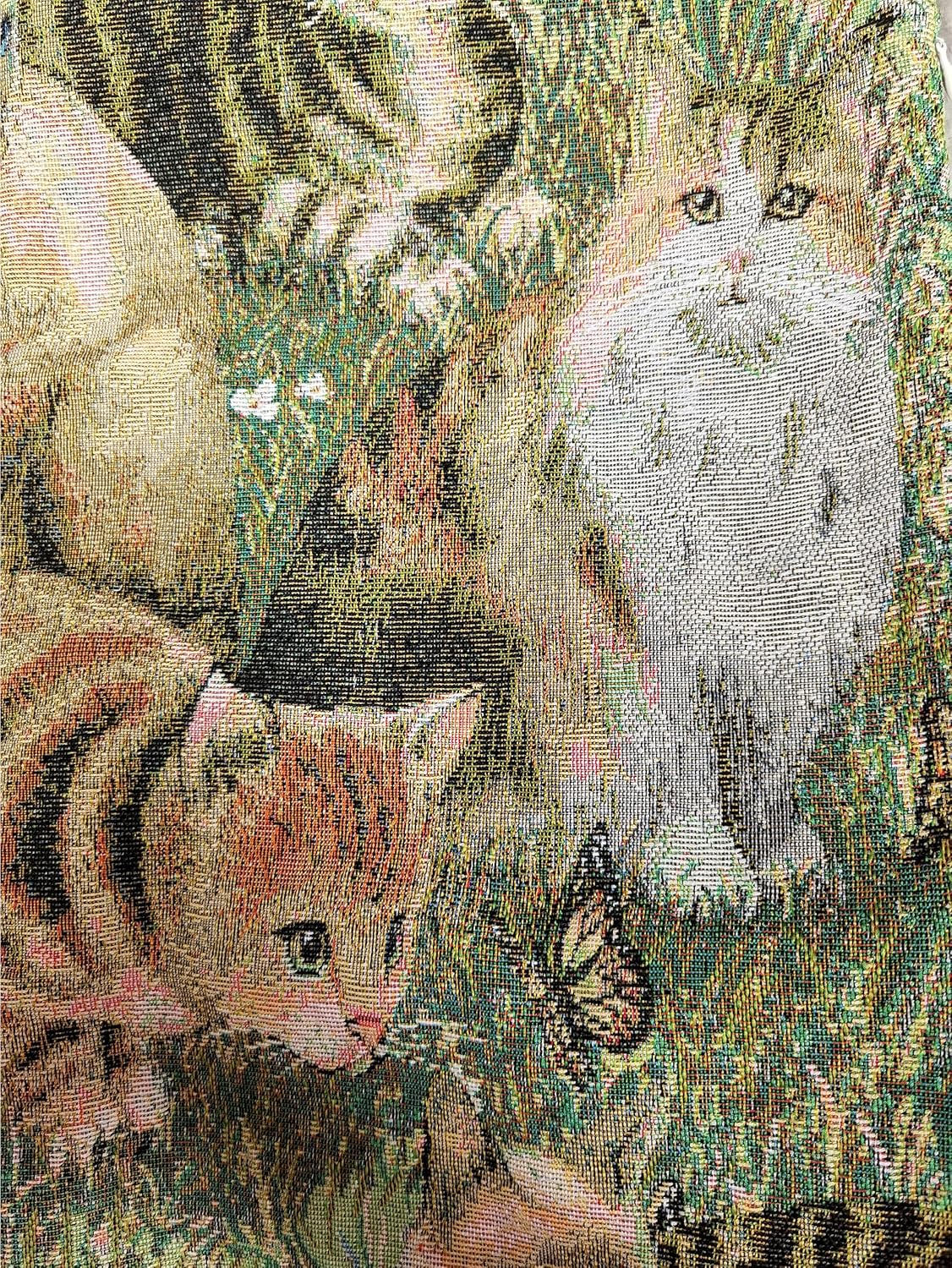 Cute Cat Garden Lumbar Throw Pillow Cover 12x 20, Art Painting Linen Pillow Cushion Cases, Farmhouse Decorative Pillows for Bed, Outdoor Couch Bedroom Car Green