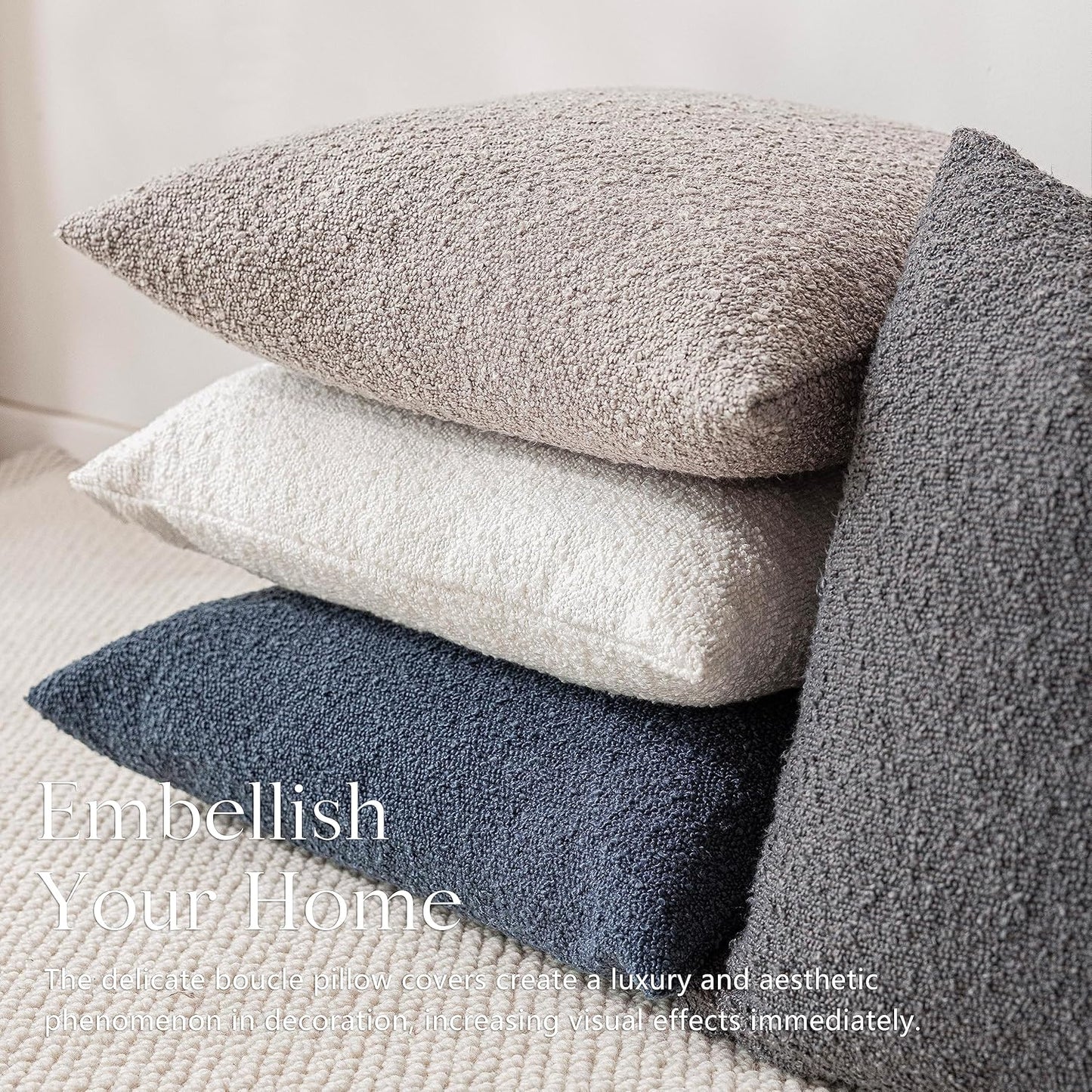 Foindtower Decorative Textured Boucle Throw Pillow Covers Accent Solid Pillow Cases Neutral Soft Cozy Couch Cushion Case for Chair Sofa Bedroom Living Room Home Decor 22 x 22 Inch,Neutral Grey